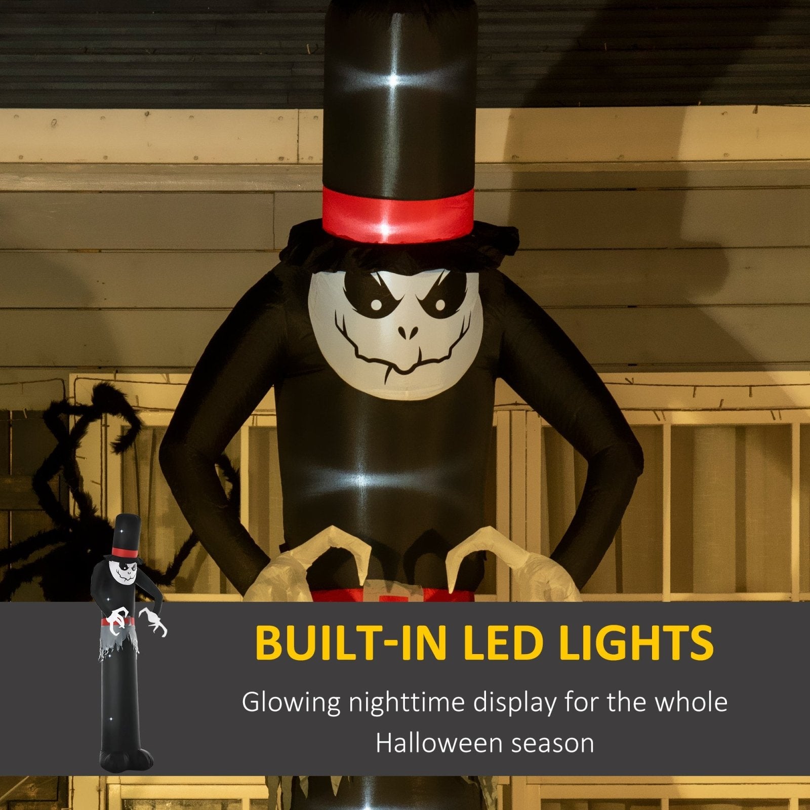 10ft Inflatable Halloween Skinny Ghost in a Tall Hat, Blow-Up Outdoor LED Display