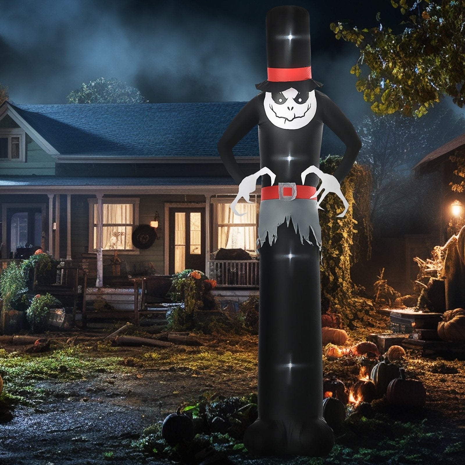 10ft Inflatable Halloween Skinny Ghost in a Tall Hat, Blow-Up Outdoor LED Display