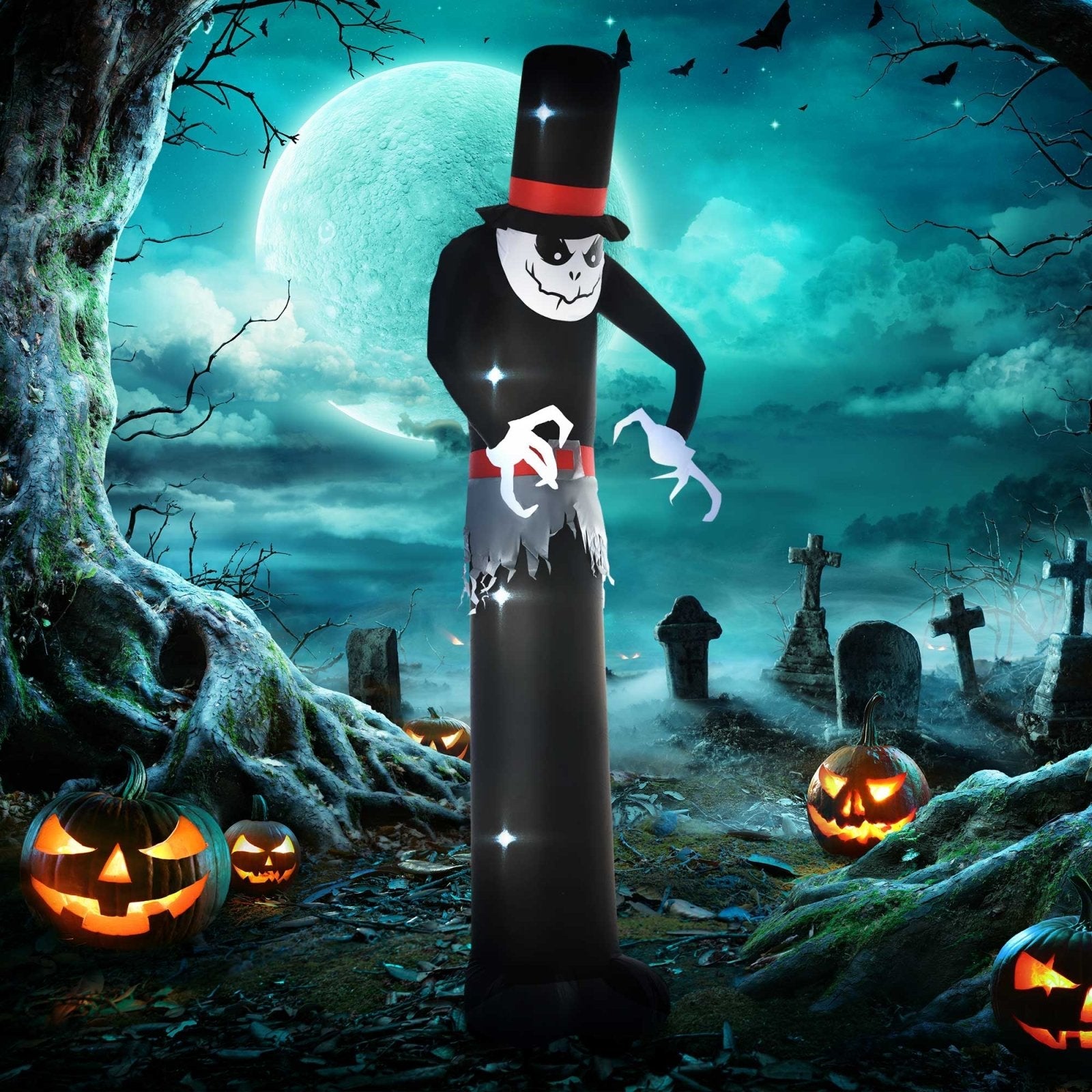 10ft Inflatable Halloween Skinny Ghost in a Tall Hat, Blow-Up Outdoor LED Display
