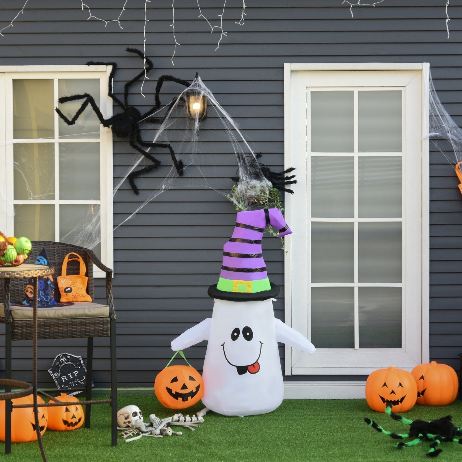 1.2m Witch Ghost Halloween Inflatable Decoration w/ LED Lights Fan Accessories Pumpkin Lantern Fun Weather-Resistant