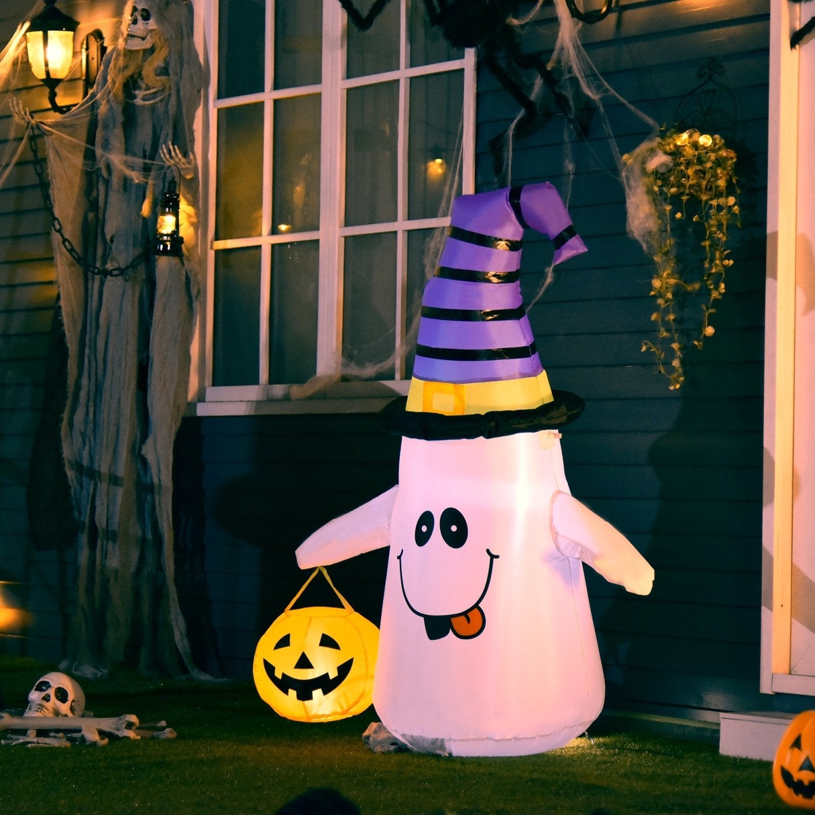 1.2m Witch Ghost Halloween Inflatable Decoration w/ LED Lights Fan Accessories Pumpkin Lantern Fun Weather-Resistant