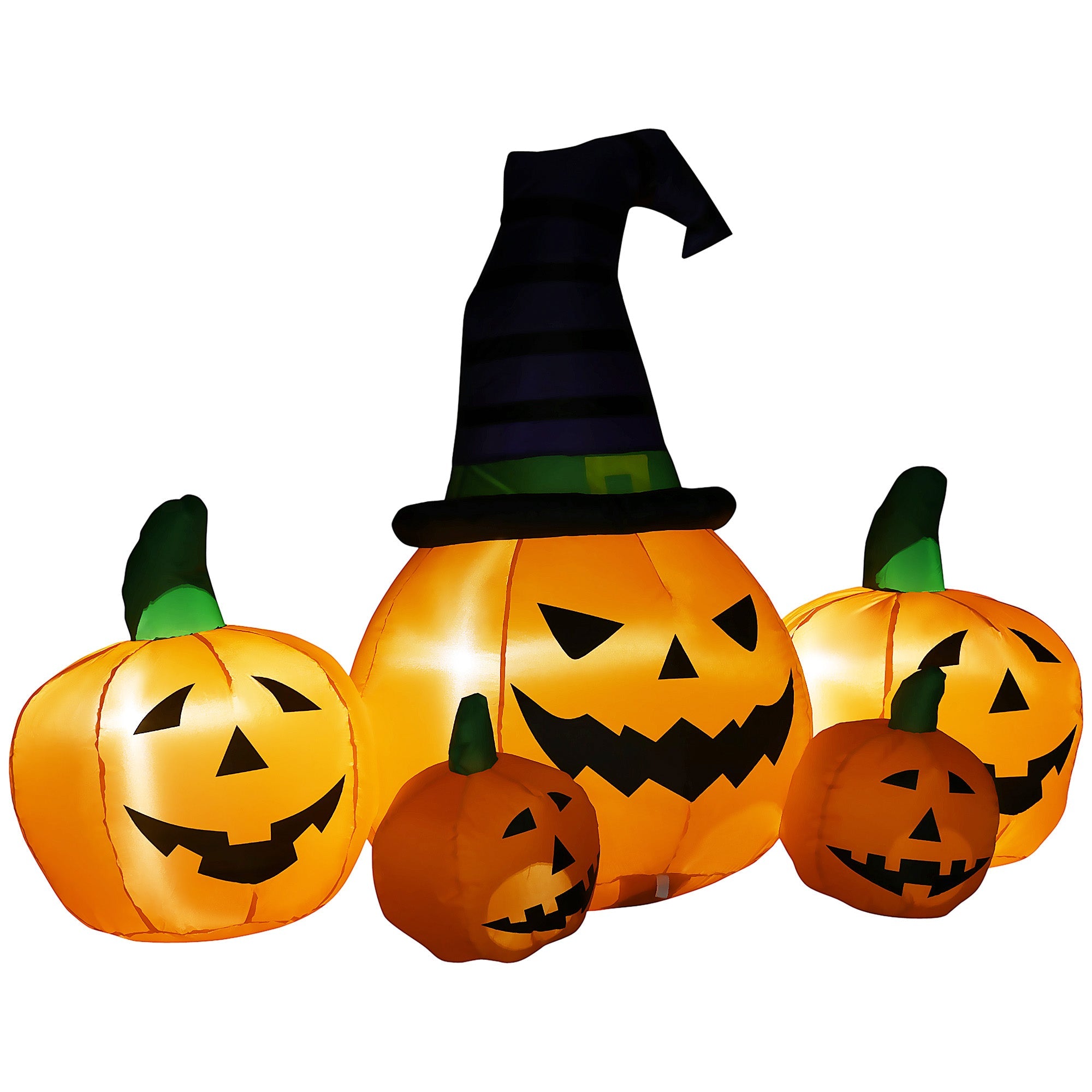 6ft Inflatable Halloween Large Pumpkin in Hat with Four Small Pumpkins, Blow-Up Outdoor LED Display