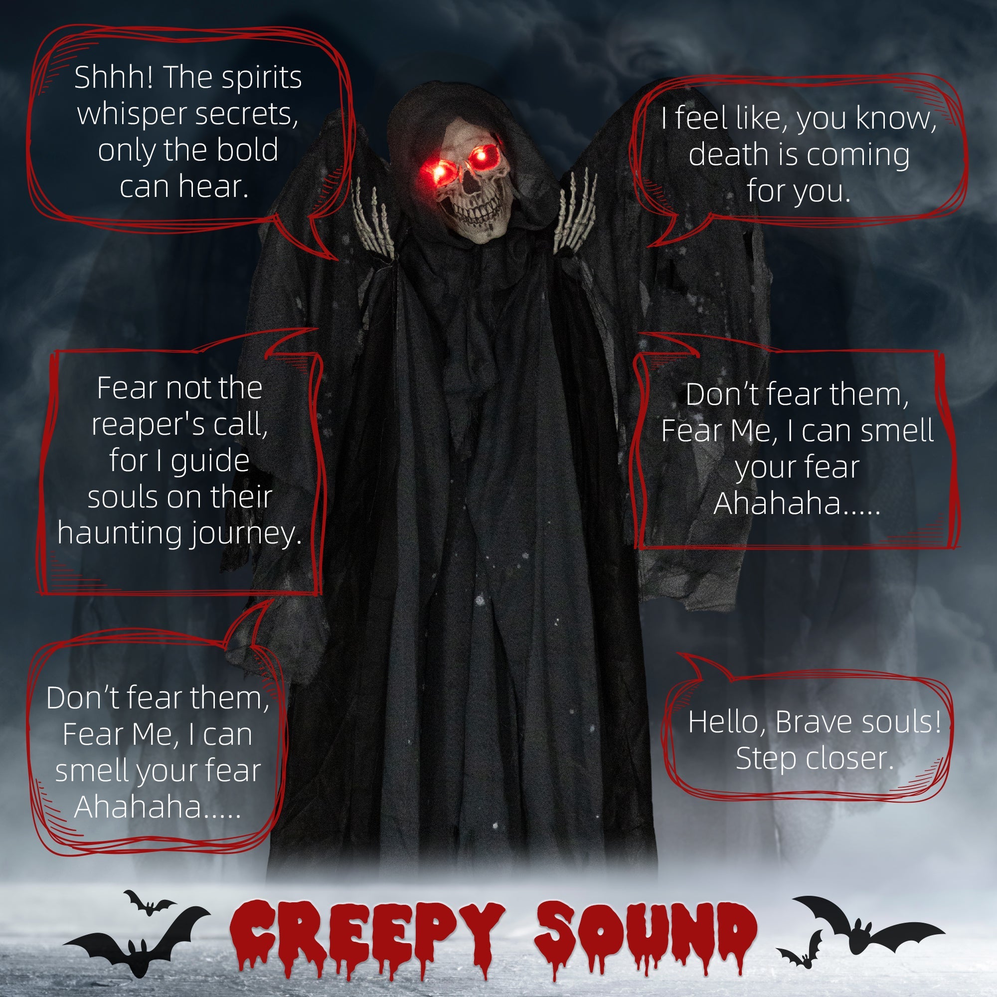 6.3" Grim Reaper Halloween Animatronic, with Glowing Eyes