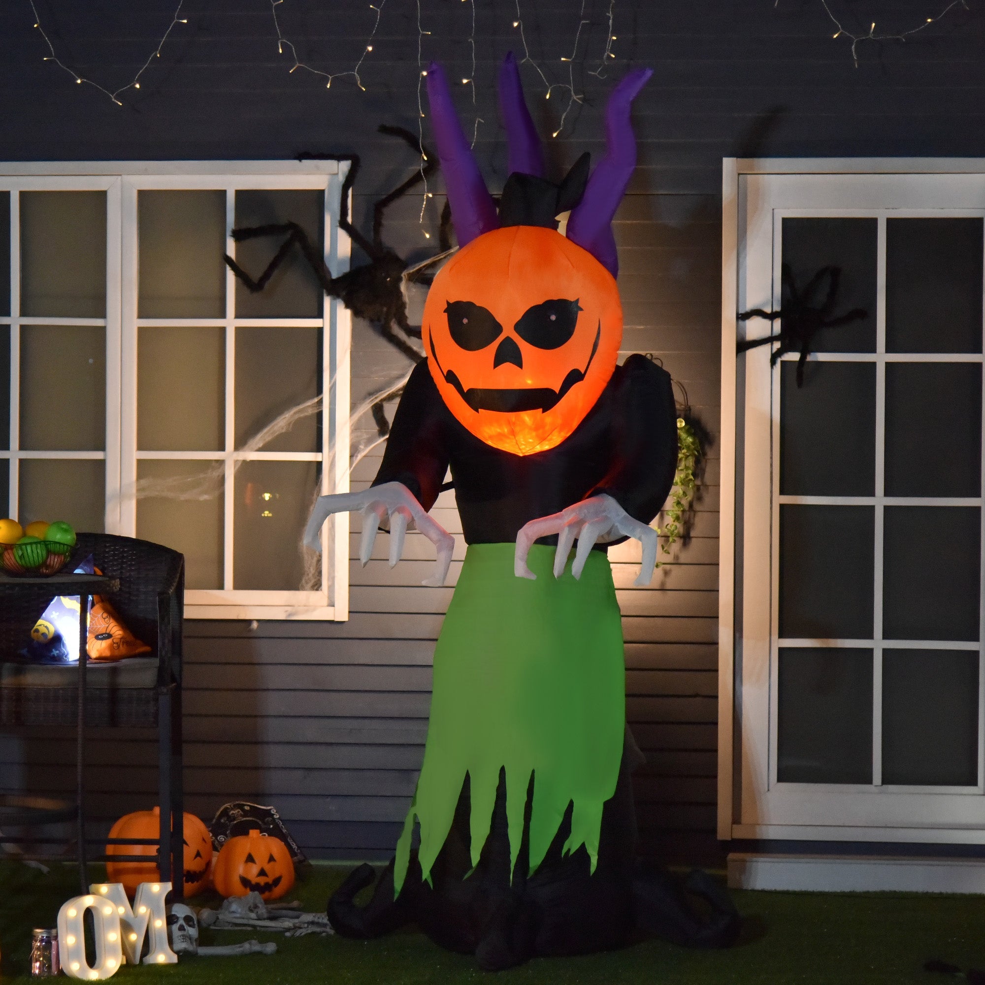 240cm Blow Up Inflatable Halloween Evil Fire Flame Pumpkin Ghost Decoration with LED for Indoor Outdoor House Party Display
