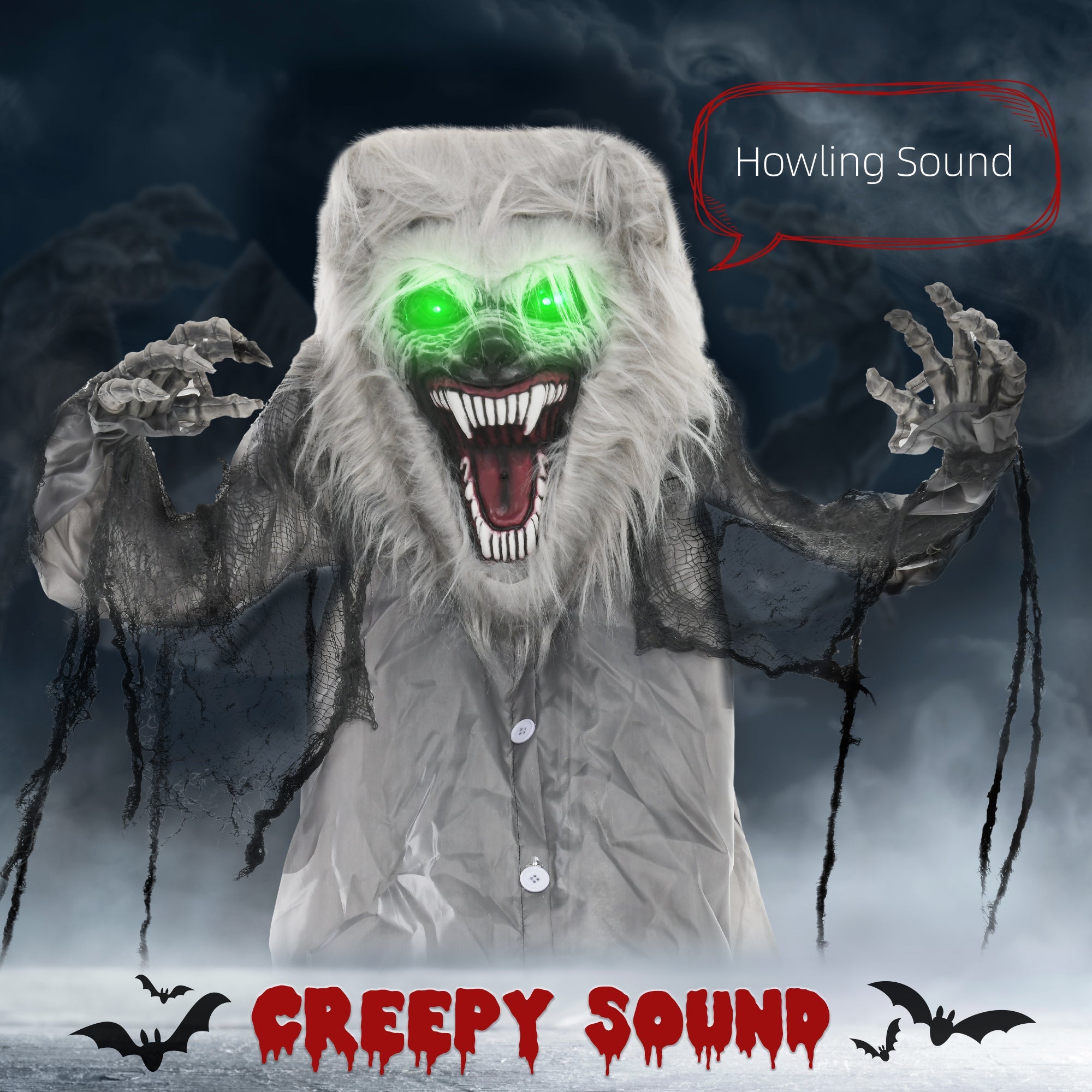 6'8" Skeleton Werewolf Halloween Animatronic, with Glowing Eyes