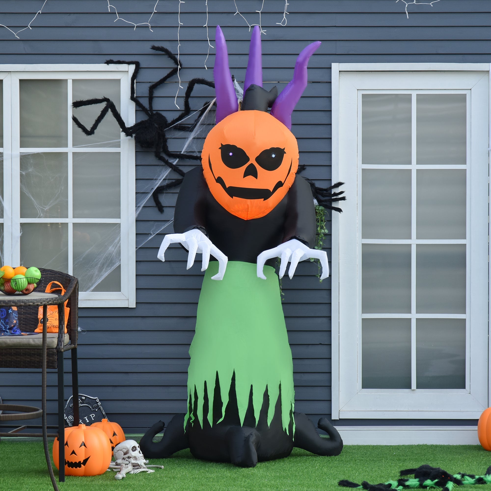 240cm Blow Up Inflatable Halloween Evil Fire Flame Pumpkin Ghost Decoration with LED for Indoor Outdoor House Party Display
