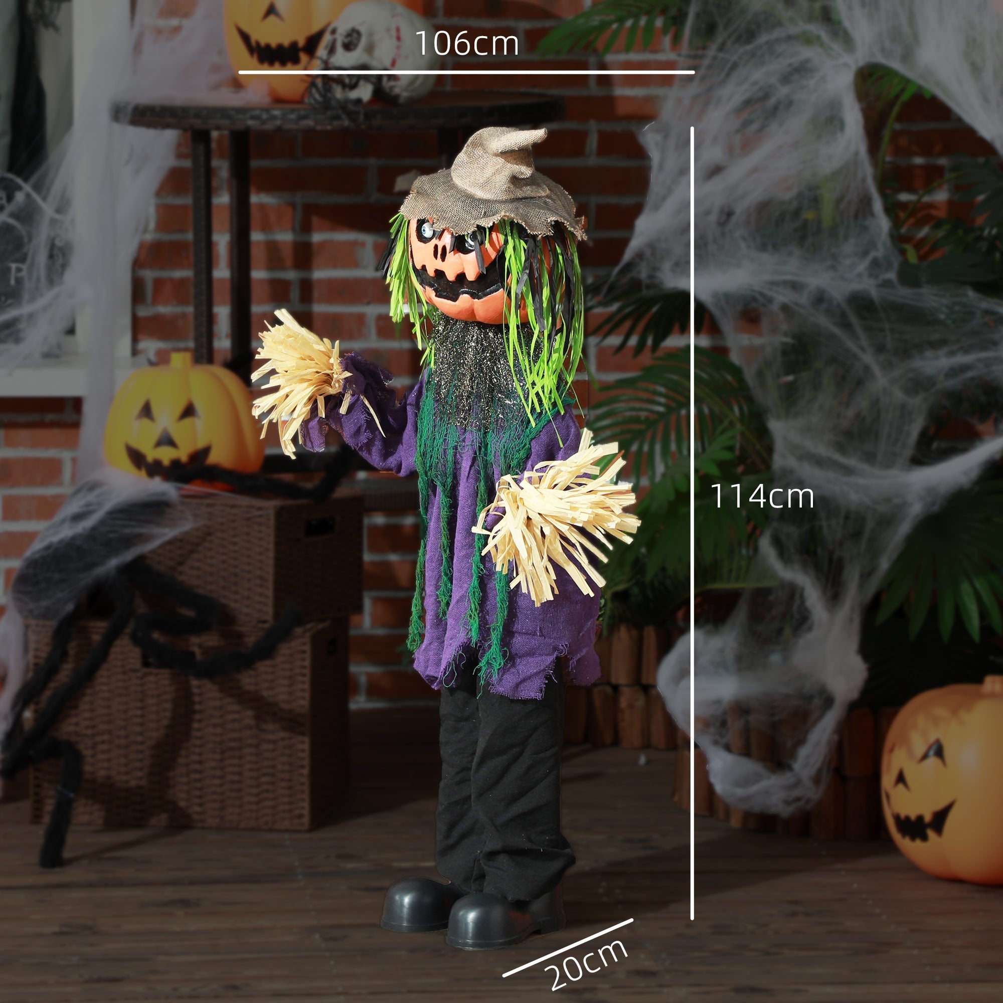 3'6" Pumpkin Scarecrow Halloween Animatronic, with Glowing Eyes