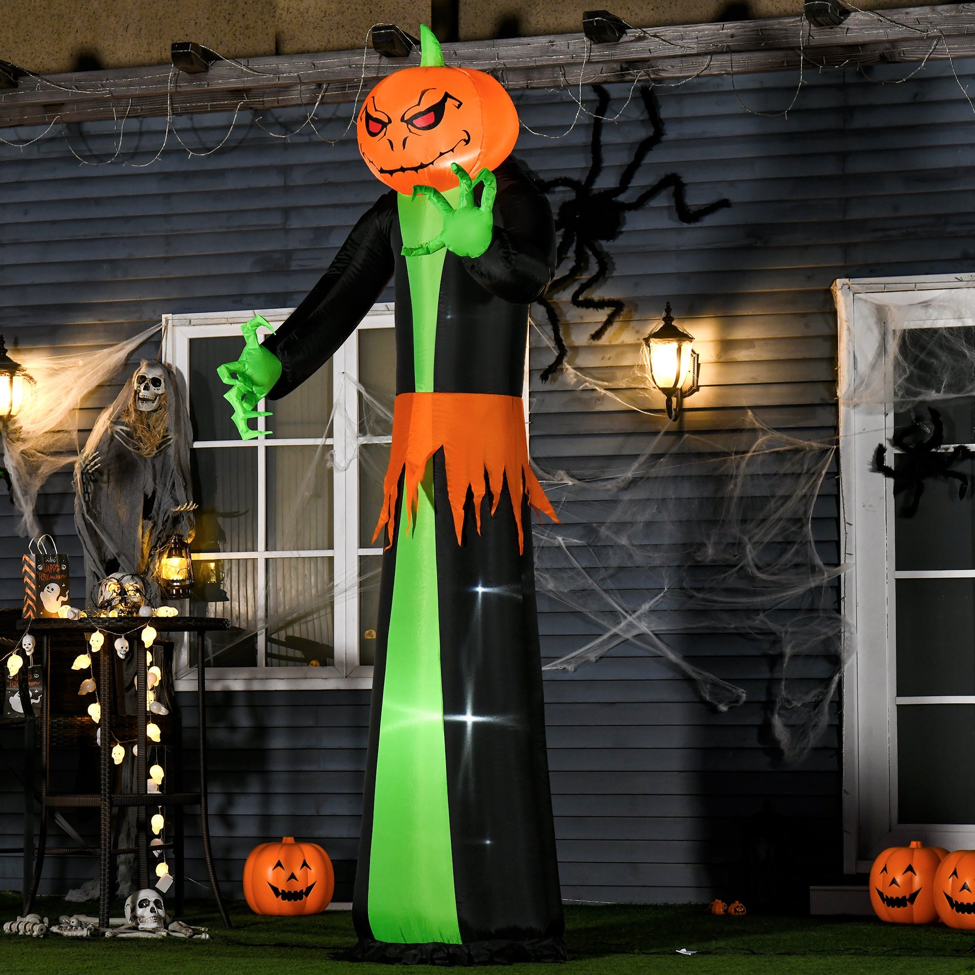 9FT Inflatable Halloween Pumpkin Ghost with Build-in LED, Outdoor Lighted Blow Up Inflatables