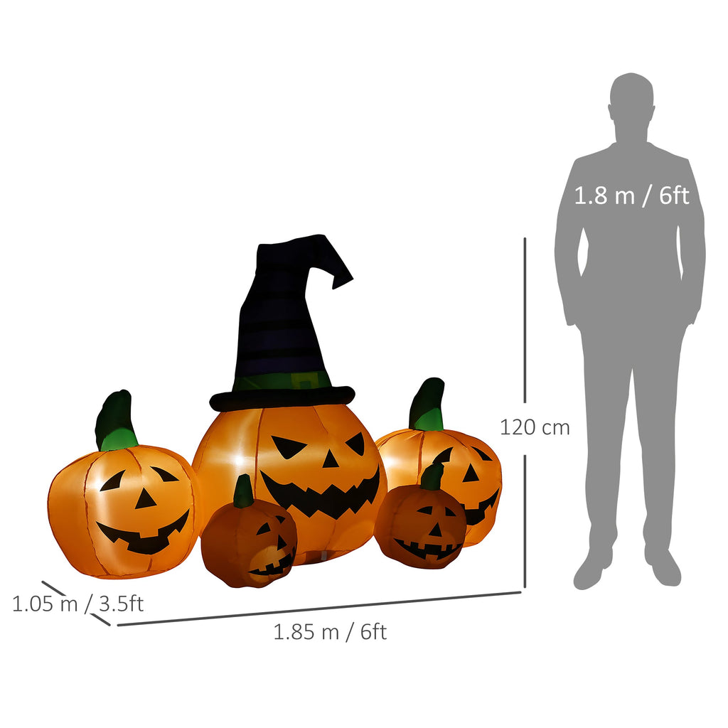 6ft Inflatable Halloween Large Pumpkin in Hat with Four Small Pumpkins, Blow-Up Outdoor LED Display