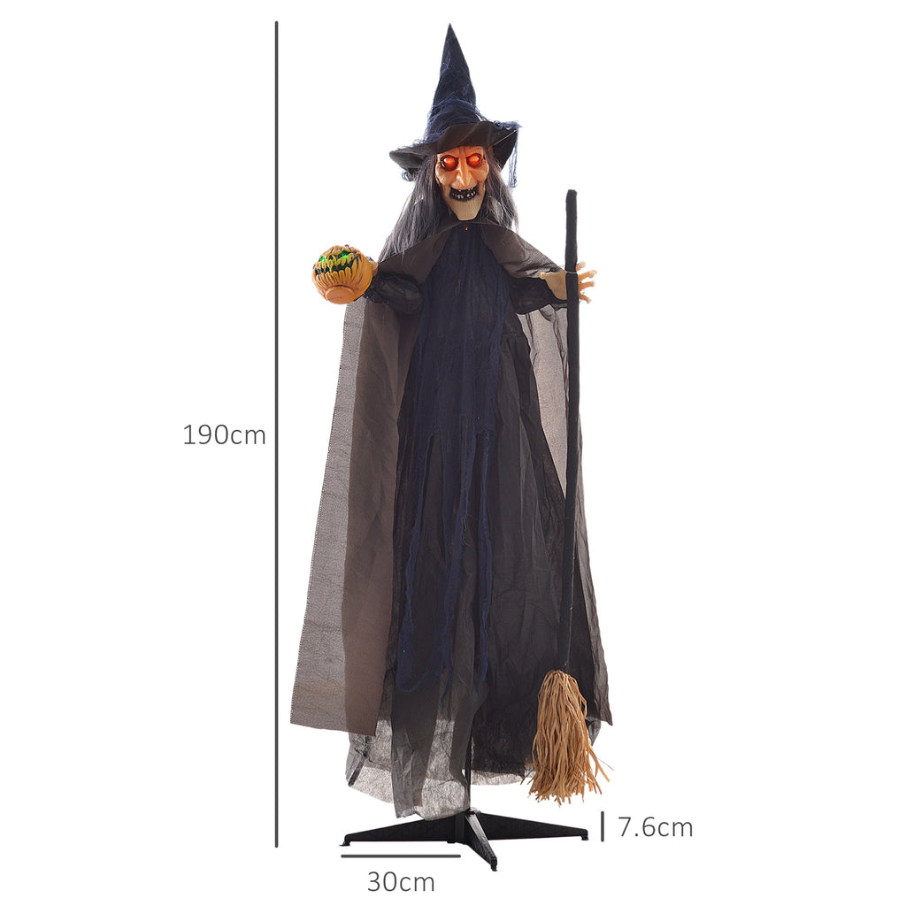 6'2" Witch with Broomstick Halloween Animatronic, with Glowing Eyes