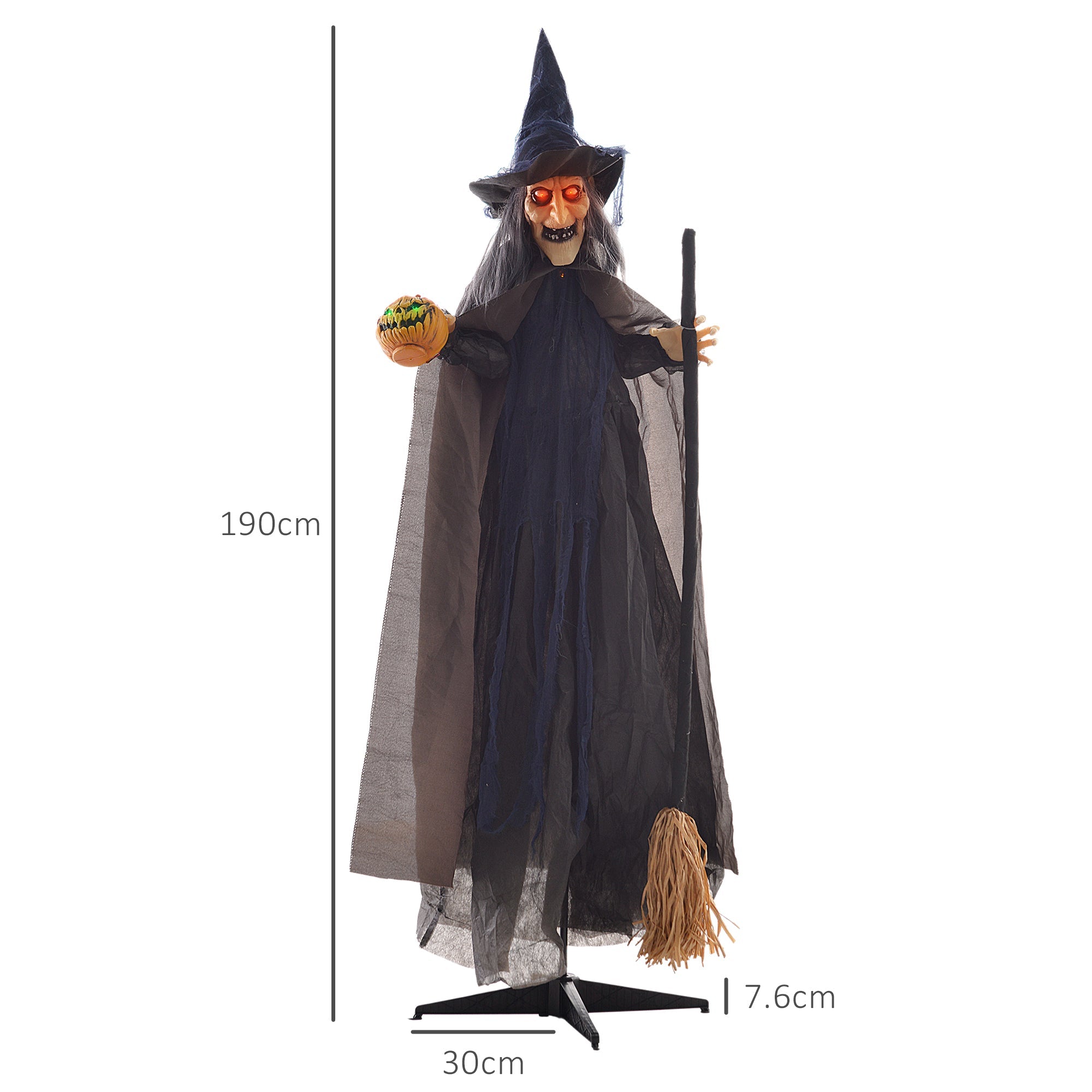 6'2" Witch with Broomstick Halloween Animatronic, with Glowing Eyes